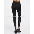 Noir Contrast Pu Coupé Et Coudre Leggings Sports OEM / ODM Fabrication En Gros Mode Femmes Vêtements (TA7043L)